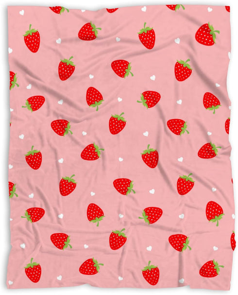 Pink Strawberry Baby Blanket - Super Soft Swaddle for Boys Girls - Cozy Receiving Blanket Stroller Throw 40x30 in for