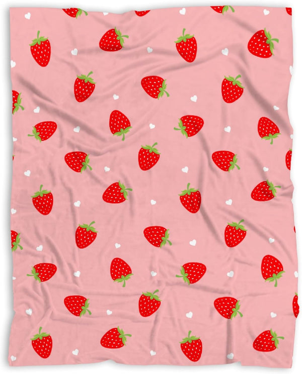 Pink Strawberry Baby Blanket - Super Soft Swaddle for Boys Girls - Cozy Receiving Blanket Stroller Throw 40x30 in for