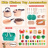 59PCS Set LovesTown Play Kitchen Accessories with Basket, Pink Pretend Play Food for Kids with Pots Pans Tableware