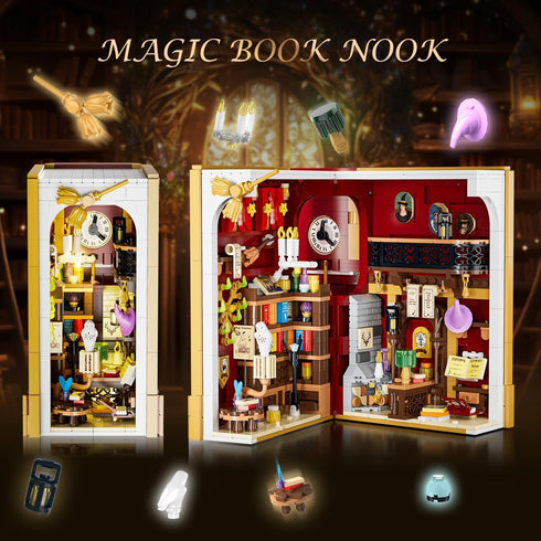 Set 3.6mm 1015 8+ INSOON Magic Booknook Building with LED Light, Mini DIY Bookend Building Kit for Bookshelf & Home