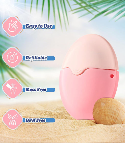 Sunscreen Applicator - Sunscreen Applicator for Kids, Roll on Sponge Applicator for Sunscreen, Sunblock Buddy Brush Set with Protective Caps, Sun Lotion Applicator Sun Cream Brush (Pink)