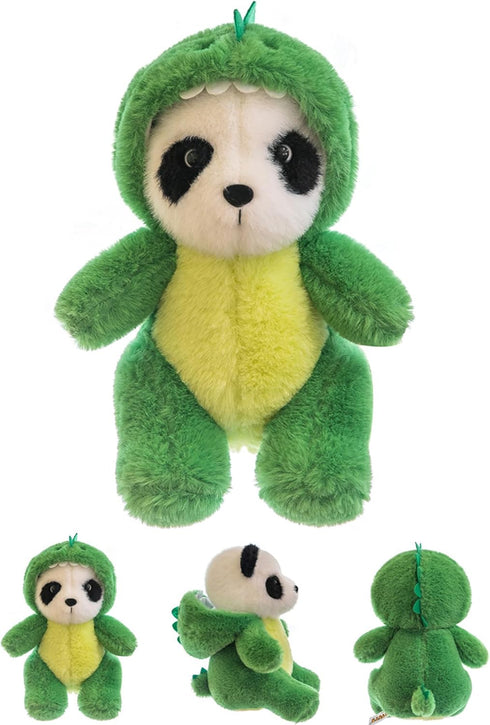 Cute Stuffed Panda Animal, 12 Inch Plush Toy Cosplay as Pink Dinosaur, Soft Panda Plushies for Kids
