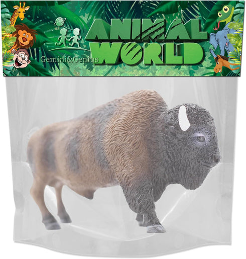 Gemini&Genius North American Bison Figurine Animal Toy, Hand Painted Bull Action Figure for Kids