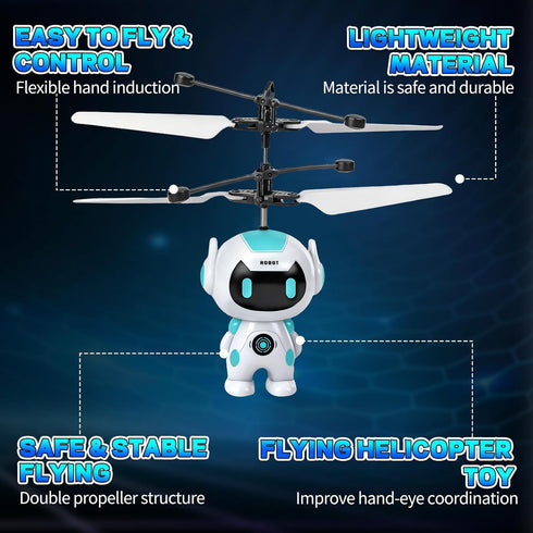 6-8 9 10 11 12+ Flying Robot Toys for Kids, Flying Ball Hand Operated Drones with LED Light Indoor Rechargeable Mini