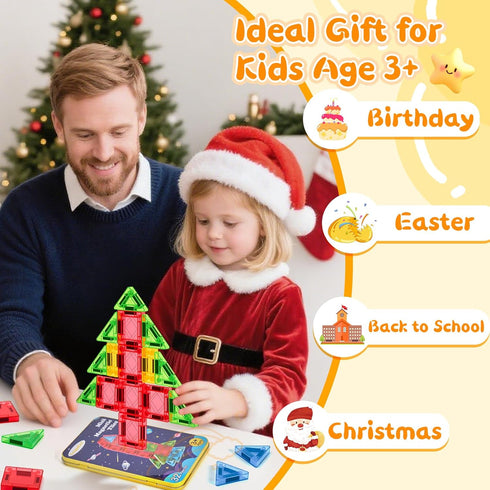 LeagoEra Set 32 3-12 Magnetic Tiles Magnetic Blocks Building Toy: Portable Mini Magnetic Tiles Travel Pieces Montessori