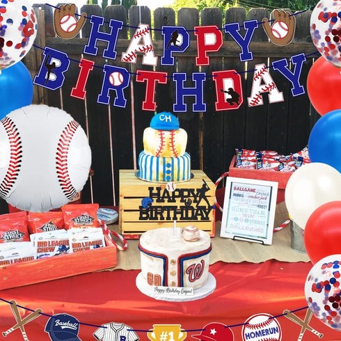 Baseball Birthday Party Decorations Supplies for Boys, Happy Birthday Banner, Cake Topper, Balloons