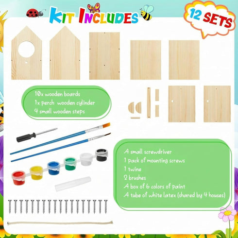 2 Pack 3-5 4-8 8-12 Liliful Birdhouse Kit, DIY Wooden Crafts for Kids and Adults, Bird House with Paint and Brushes