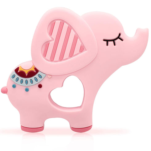 Soft Pink Elephant Teether Toy for Babies, 3-6/6-12 Months, Silicone Teething Toy Gift for Girls, Gum Massager