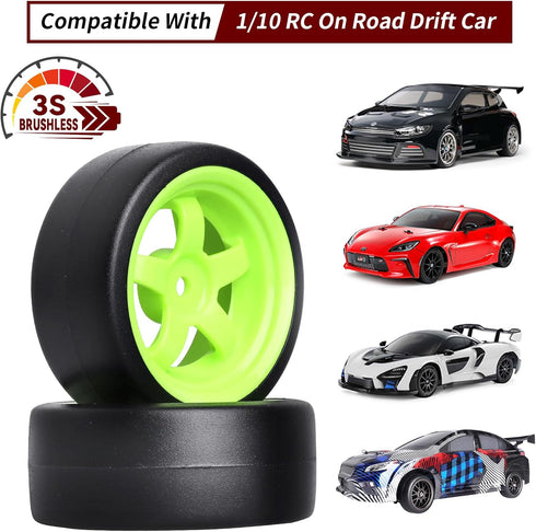 CrazayHobby RC Drift Wheels and Tires, Hard Plastic Slick Tires 12mm Hex for 1/10 Traxxas, Tamiya, HPI On-Road Car