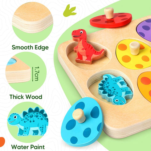 1-3, 1 2 3 Wooden Puzzles for Toddlers Dinosaur Matching Egg Puzzle Montessori Toys for Year Old Boy Girl Gifts