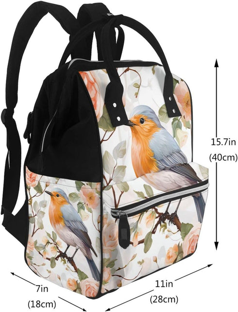 OUSIKA Backpack Daypacks Floral Print Watercolor Robin Bird Print Diaper Bag Multifunction Laptop Travel Large Nappy