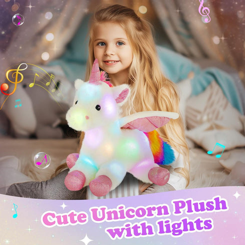 16.5" White Light up Musical Unicorn Stuffed Animal Glowing Singing Soft Plush Toys Decor Birthday Christmas Children's