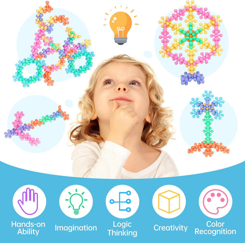 300PCS Interlocking Snowflake Building Block Toy for Kids Ages 3+, Multi-Color Solid Plastic STEM Toy with Carrying Case