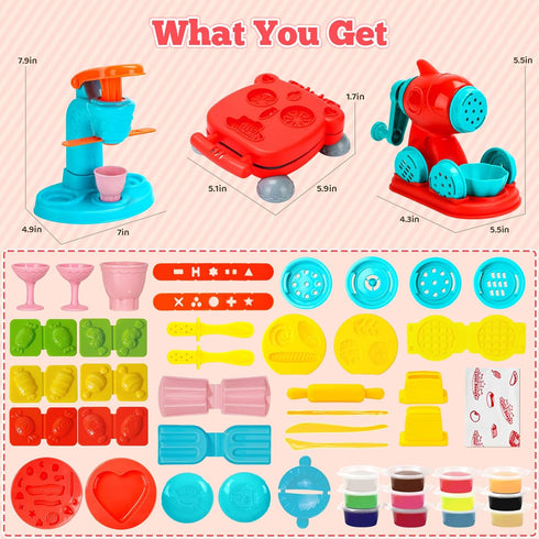 3 1 Sets 59 4-8, 3+ SOCBTNSO in Dough PCS for Kids Ages Dough Tools Kit with Ice Cream Noodle Hamburger Maker Machine