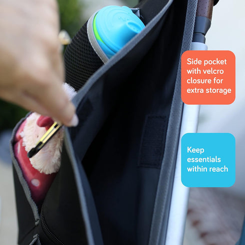 Nuby Fabric Side Stroller Organizer, Keeps Essentials Organized (Gray)