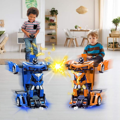 AMENON Remote Control Transform Car Robot Toy for Boys Kids with Lights, 2.4Ghz 1:18 Rechargeable 360° Rotating Race Car