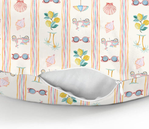 Summer Boho Beach Baby Nursing Pillow Covers for Girl Retro Lemon Palm Tree Sunglass Seashells Nursery Pillowcase