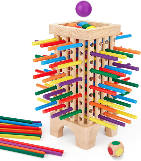 Centtechi Montessori Game Wooden Board Game, 42 Colorful Wooden Sticks Dice Game Math