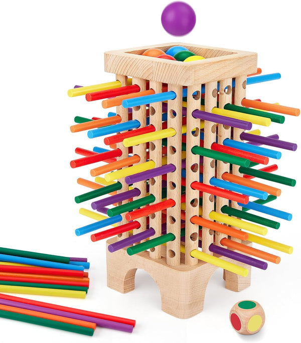 Centtechi Montessori Game Wooden Board Game, 42 Colorful Wooden Sticks Dice Game Math