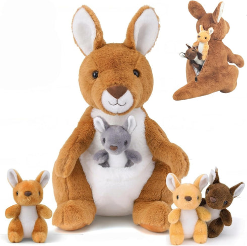 5 in 1 Kangaroo Stuffed Animal with Babies, 16'' Mommy Stuffed Kangaroo