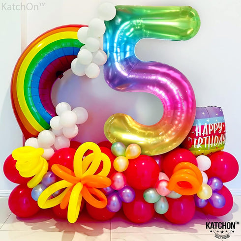 KatchOn Giant Rainbow 5 Balloon Number, 40 Inch, Number 5 Balloons for 5th Birthday Tie Dye Decorations