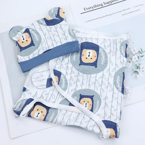 2 Pack Cinaci Adjustable Soft Cotton Blend Newborn Baby Receiving Swaddle Blankets Sleep Sacks with Nursery Hats Caps