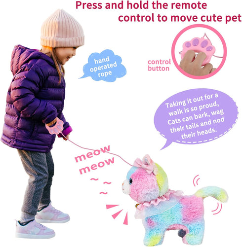 Jimate Interactive Electronic Plush Toy Walking and Barking Robot Cat Plush Cat Remote Control Kitten for Girls