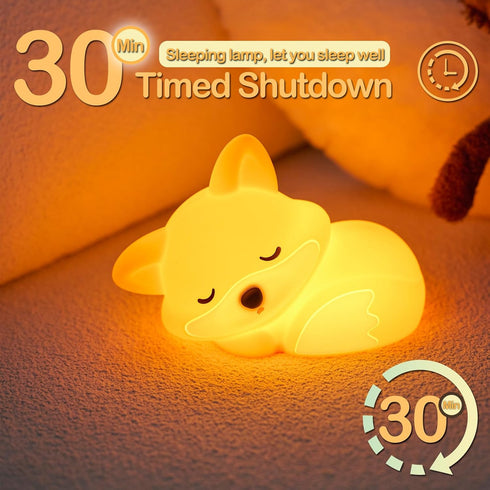 2 Dimmable, ATSUI Fox Night Light, LED Squishy Novelty Animal Lamp, Food Grade Silicone, Level Nursery Nightlight