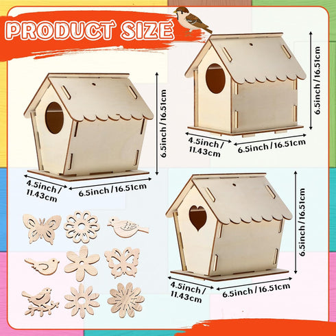 107 21 24 50 12 Tuanse Pcs Wooden Birdhouse DIY Kits Includes Unfinished Wood Mini Bird House Watercolor Pen Bird