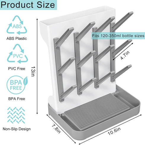 Countertop Baby Bottle Drying Rack, Vertical Bottle Rack Dryer Space Saving Bottle Drying Rack Organizer with Brush