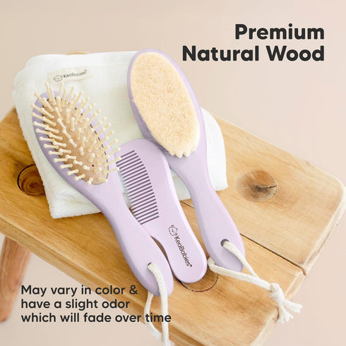 Set Set KeaBabies Wooden Baby Hair Brush for Newborns, Toddlers - Soft Goat Bristle Baby Brush and Comb Newborn