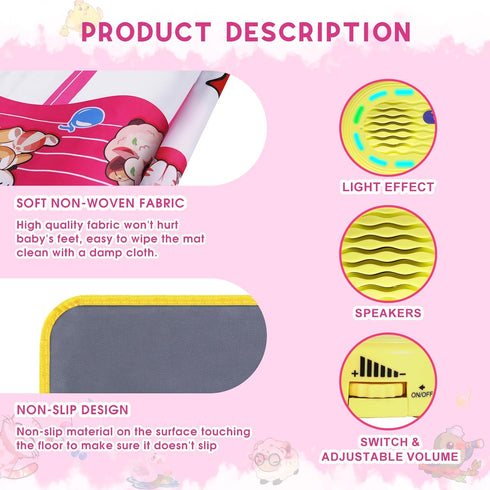 1 2 3 Floor Piano Mat for Toddlers, M SANMERSEN Kids Sensory Educational Dancing Keyboard Musical Mat, Animal Touch