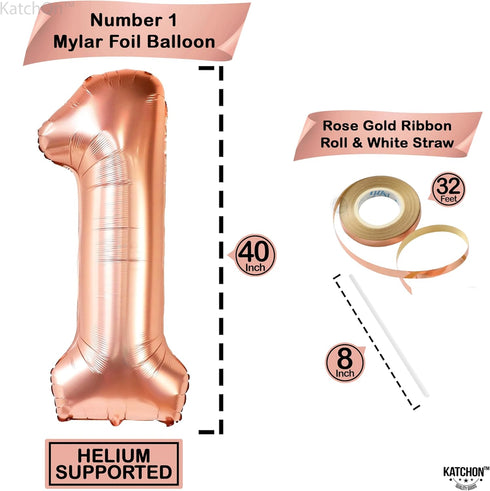 KatchOn Giant Rose Gold 1 Balloon Set - 40 Inch, First Birthday Decorations for Girl, Number One Balloon, Rose Gold