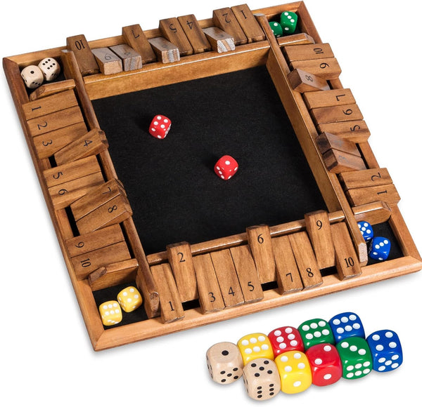 BIVOMON Shut The Box Dice Game 1-4 Players Wooden Board Table Math