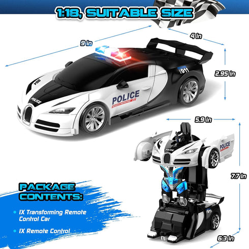 360 2.4GHZ, Remote Control Car, One-Click Becoming Robot Transforming Toys Car for Boys, Smooth Deformation, Demo Mode
