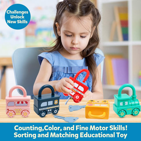 Montessori Learning Toys Sorting & Matching Locks and Keys, Sensory Car Activity for Kids Age 2-5