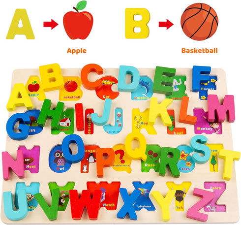 Wooden Puzzles for Toddlers, Voamuw Alphabet Number Shape Learning Puzzle for Kids Ages 3-5, Montessori Educational