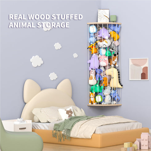 Upgraded Stuffed Animal Storage Organizer, Stuffed Animal Hammock Corner & Net for Plushie Toys with Moon Zoo Pattern