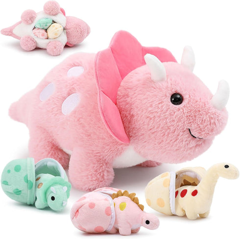 17.6in Pink Dinosaur Toys for Girls, Mommy Dinosaur Stuffed Animal with 3