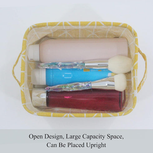 Mziart Small Foldable Canvas Storage Basket, Cotton Fabric Mini Portable Organizer Box for Makeup Toys (Yellow)