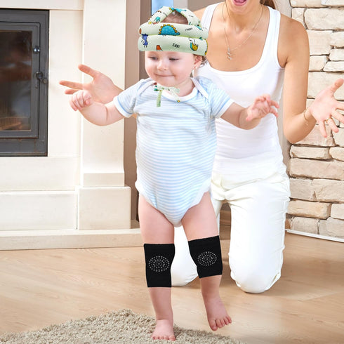 Adjustable Infant Baby Safety Helmet & 3 Pairs Knee Pads, Soft Cotton Cushion Toddler Protector Cap for Crawling,