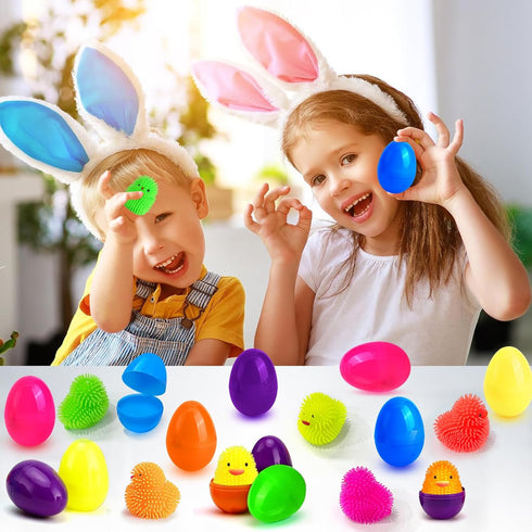 18 Pack Easter Eggs Fillers LED Chick Puffer Balls, Easter Basket Stuffers with Light Up Stress Relief Fidget Toys
