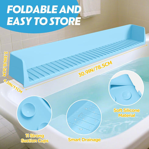 Ganaj 11 Silicone Bathtub Splash Guard for Kids, Splash Guard for Bathtub with Suction Cups,Toy Tray Caddy Holder