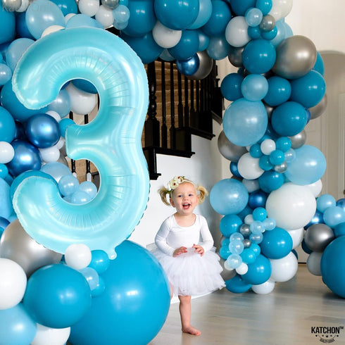 KatchOn Giant Light Blue Number 3 Balloon, 40 Inch, 3rd Birthday Decorations, Baby Shark Theme