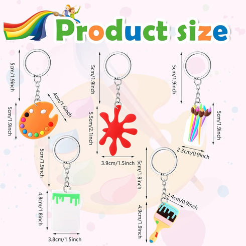 Tudomro Art Paint Party Favors Keychain, Paint Splatter Palette Brush Keychain for Kids