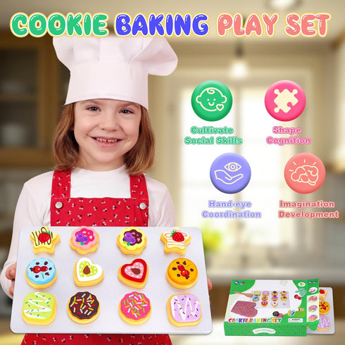 Set Set 3+ Slice and Bake Wooden Cookie Play Food for Kids Kitchen - Toy Food Accessories - Kids Pretend Cookies