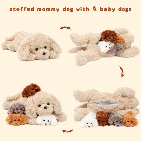 MorisMos Dog Stuffed Animal Plush Toys, Soft Mommy & Babies Set, Large Dog Plush Toy for Kids