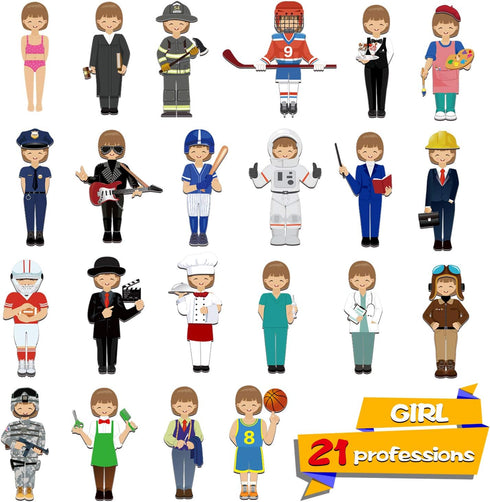 56 PCS Magnetic Dress-up Pretend Play Doll Set with 21 Occupations, Perfect for Preschool Learning