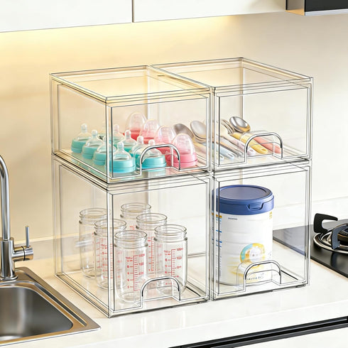 Countertop 4 1 TOOGE Stackable Baby Bottle Organizer: Acrylic Bottle Organizer Baby Storage Drawers Clear Bottle