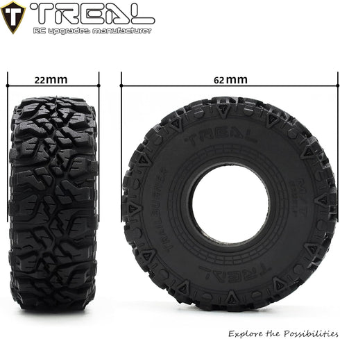 TREAL 1.0 Tires Soft Sticky RC Crawler Tires TrailBurner 62mm (4P) for 1/24 1/18 SCX24 AX24 TRX4M